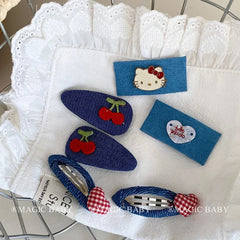 Sweet Cute Animals Cat Fruits Kitty Hair Clips for Baby Girls Heart Shaped Snap Clips for Kids Children Hair Accessories Cherry