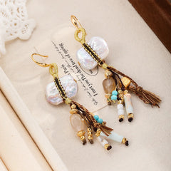 Women Blue Turquoise Baroque Pearl Gold Thread Earring Fashion Charms Dainty Factory Price in Stock Jewelry for Female Causal