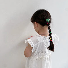Kids Heart Beads Telephone Wire Hair Ties Candy Color Sweet Fashion Wholesale Scrunchies Accessories for Children Daily School