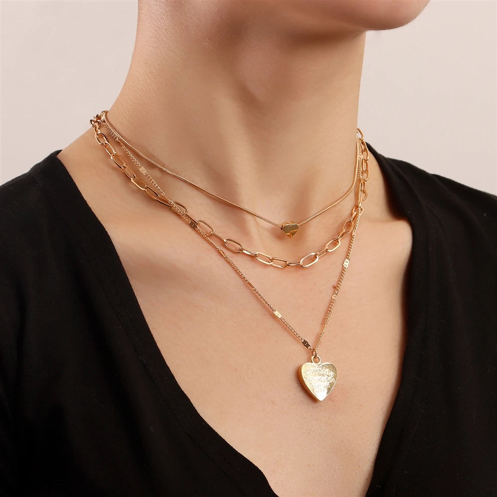 Fashion Sweet Heart Shaped Layered Wearing Necklaces for Girls Spicy Glamorous Jewelry for Women Ladies Accessories Wholesale
