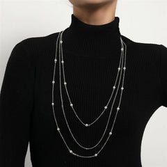 Fashion Simple Imitation Pearl Sweater Chain Necklaces for Girls Sweet Elegant Minimalistic Jewellry for Women Ladies Accessory