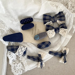 Classic Plaid Lace Bowknot Hair Clips for Baby Girls Simple Chic Fashion Alligators for Kids Children Teens Hair Accessories