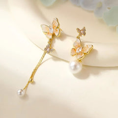 Fashion Sweet Trendy Butterfly Tassel Imitation Pearl Drop Earrings for Girls Elegant Jewelry for Women Ladies Accessories