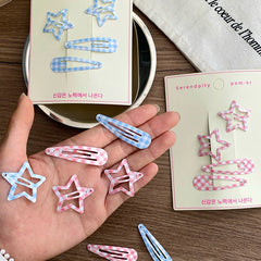 Fashion Cute Star Plaid Hair Clips for Baby Girls Sweet Kawaii Fashion Simple Snap Clips for Kids Children Hair Accessories