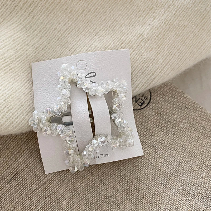 Fashion Luxurious Heart Star Glitter Hair Clips for Girls Elegant Sweet Snap Clips for Women Ladies Hair Accessories Chic