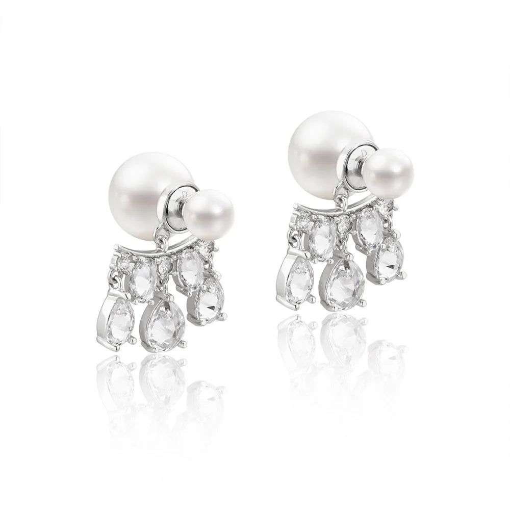 Korean-style Fashionable Large Imitation Pearl and Water Drop Zircon Earrings Exquisite High-end Elegant Ear Jewelry Wholesale