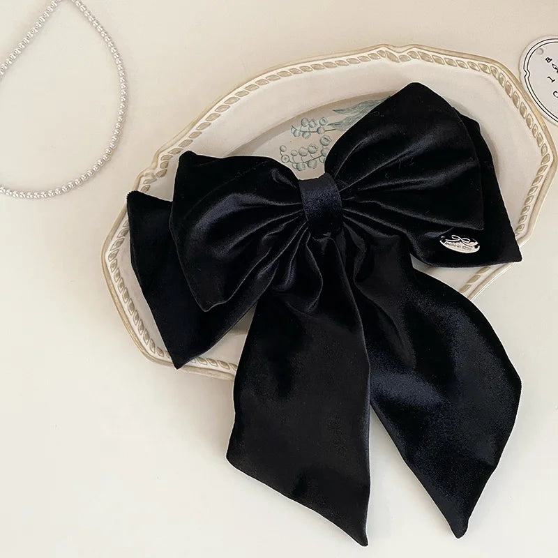Women Black Velvet Large Bowknot Barrette Clips Fashion Elegant Graceful Customized Bulk in Stock Causal Hair Clips Accessories