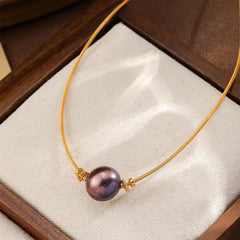 Women Simple Chain Glass Pearl 18k Gold-plated Purple Necklace Low MOQ Bulk in Stock  Elegant Jewelry for Female Causal Party