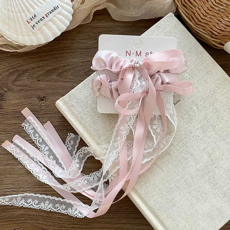 Fashion Ribbon Bowknot Scrunchies for Girls Sweet Elegant Trendy Hair Ties for Women Ladies Hair Accessories Female Chic