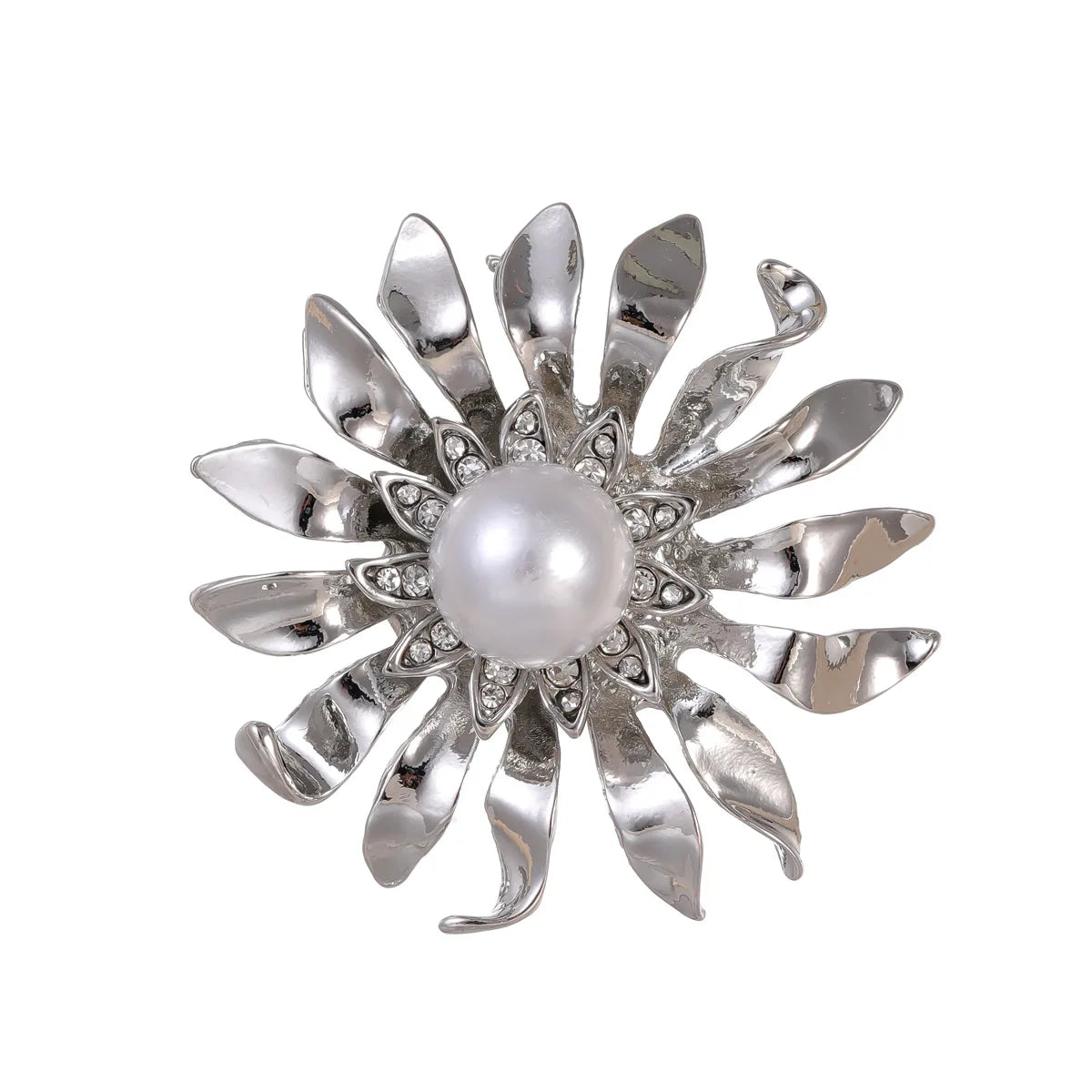 Fashion Glitter Sweet Flowers Floral Sparking Brooches for Girls Imitation Pearl Pins Jewelry for Women Ladies Accessories