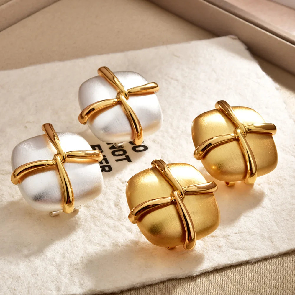 Gold And Silver Geometric Square Stud Earrings For Women Vintage Cross Design Statement Metal Earrings Fashion Jewelry Wholesale