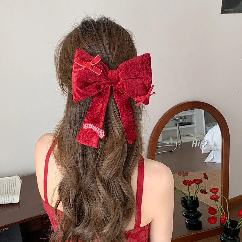 Fashion Solid Color Luxurious Bowknot Ribbon Hair Clips for Girls Cute Sweet Elegant Alligators for Women Lady Hair Accessories