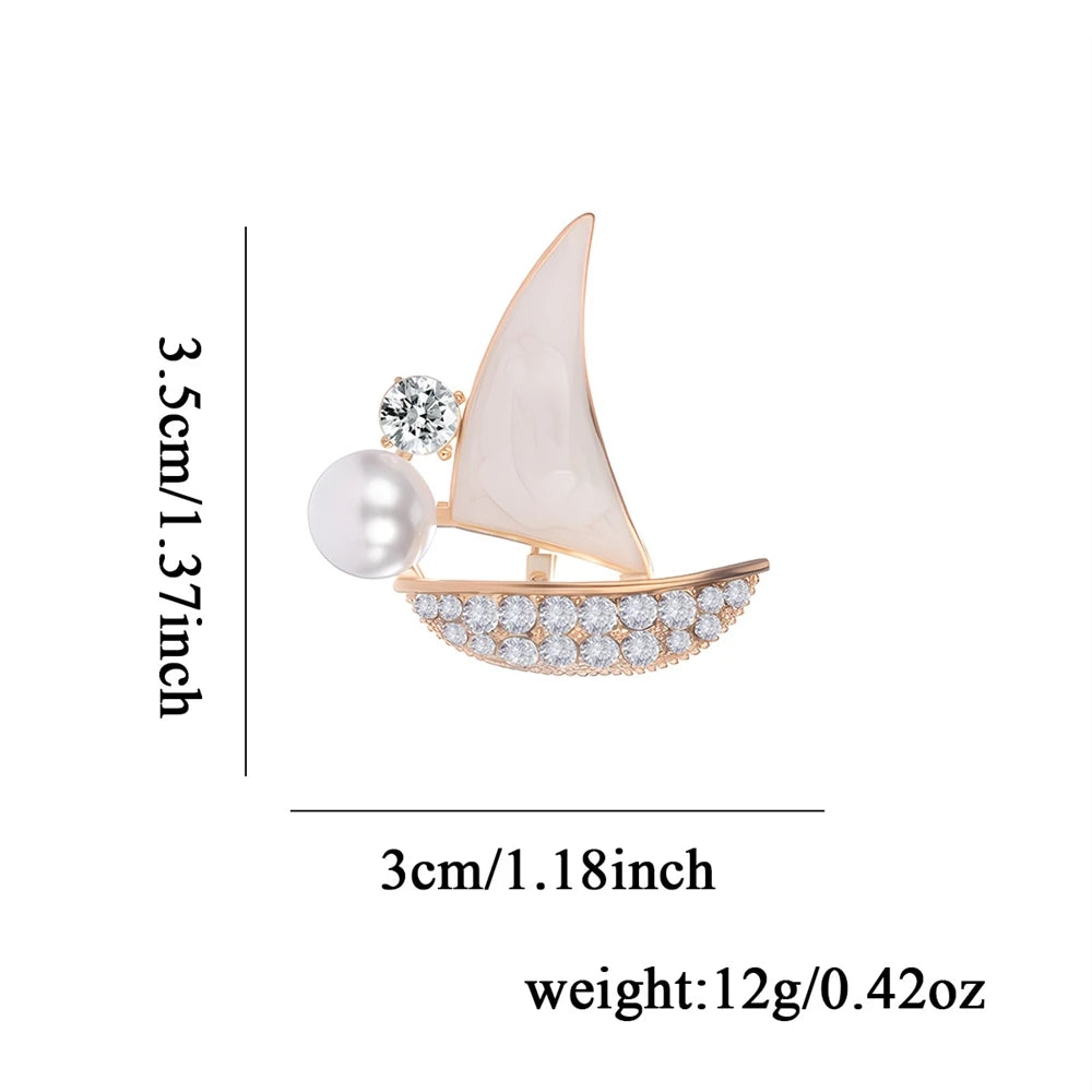 Fashion Boat Glitter Elegant Simple Brooches for Girls Sweet Imitation Pearl Pins Jewelry for Women Ladies Accessories Hot Sale