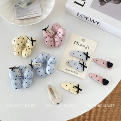 Hot Sale Solid Color Heart Dots Bowknot Hair Tie Alligator Clips Fashion Sweet in Stock Scrunchy Hairpins Accessory Set for Kids