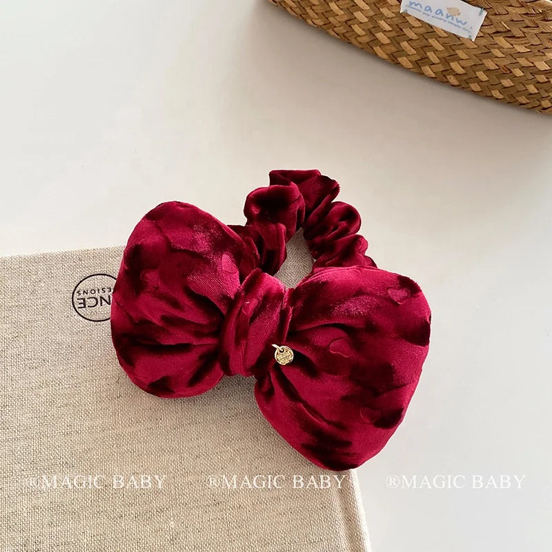 Classic Solid Color Bowknot Hair Ties for Baby Girls Cute Kawaii Velvet Scrunchies for Kids Children Hair Accessories in Stock