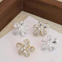Sparkle Glitter Flower Imitation Pearl Stud Earrings for Girls Floral Sweet Elegant Jewelry for Women Ladies Accessories