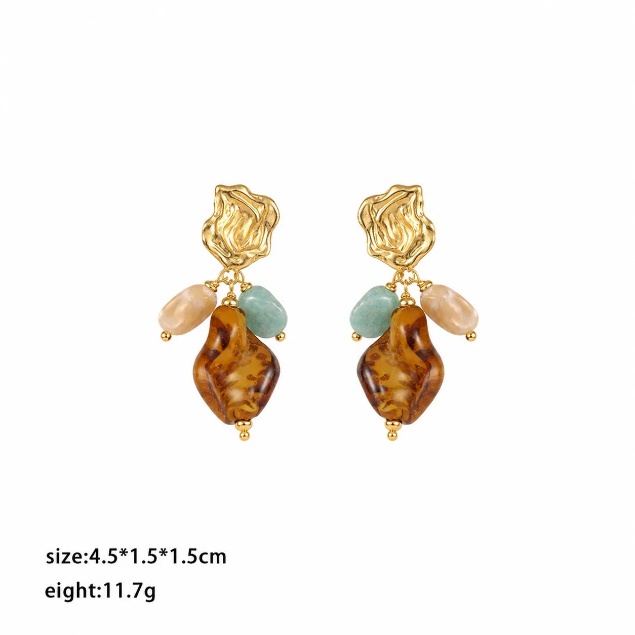 Fashion Conch Shell Amazonite Stone Copper 18K Gold Drop Earrings for Girls Vintage Luxury Jewelry for Women Ladies Wholesale