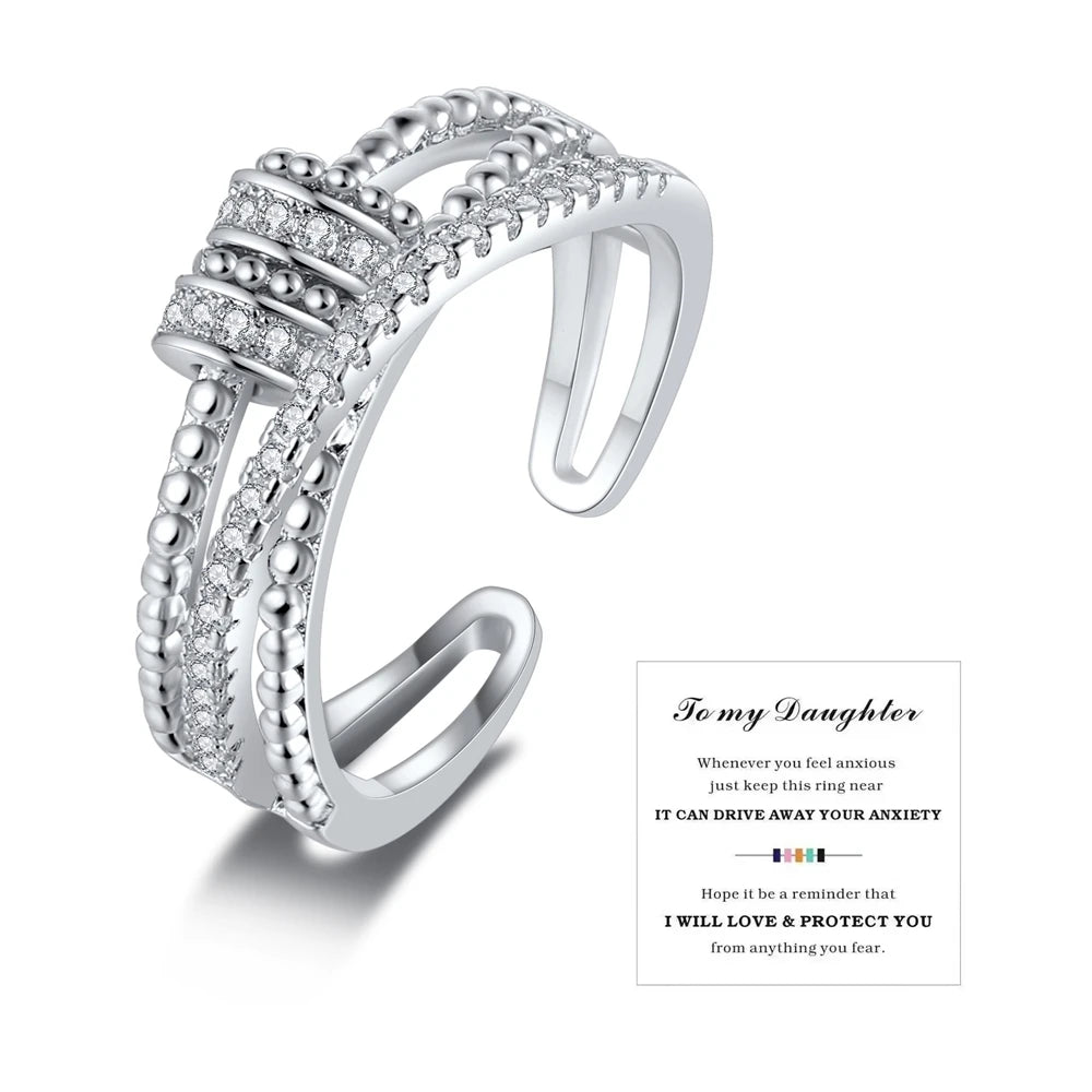 Double-layer Zircon Open Rings Women's Adjustable Beaded Band Stress Relief Rings Elegant Fashion Jewelry Accessories Wholesale