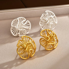 Matte Gold Silver Filigree Hollow Swirl Textured Stud Earrings Elegant Organic Design Statement Unique Jewelry Women Accessories