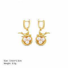 Women Gold 18k Gold-plated Freshwater Pearl Bird Necklace Earring Rings Factory Price Charms Fashion Jewelry Sets for Female