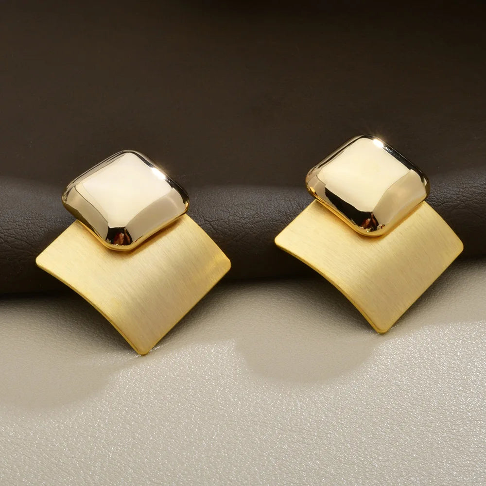 Korean Minimalist Square Earrings Brushed-Satin Color-matched Elegant and Luxurious Earrings Women's Fashionable Ear Accessories