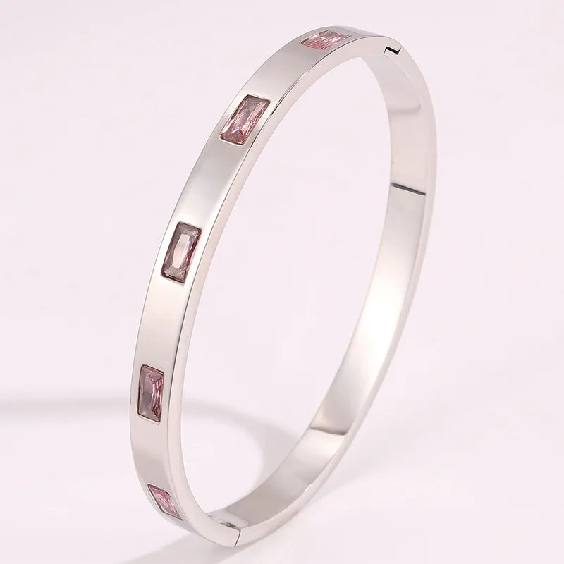 Titanium Steel Bangles Colorful Square Zircon High-end Light Luxury Bracelet Fashionable Non-fading Women's Jewelry Accessories