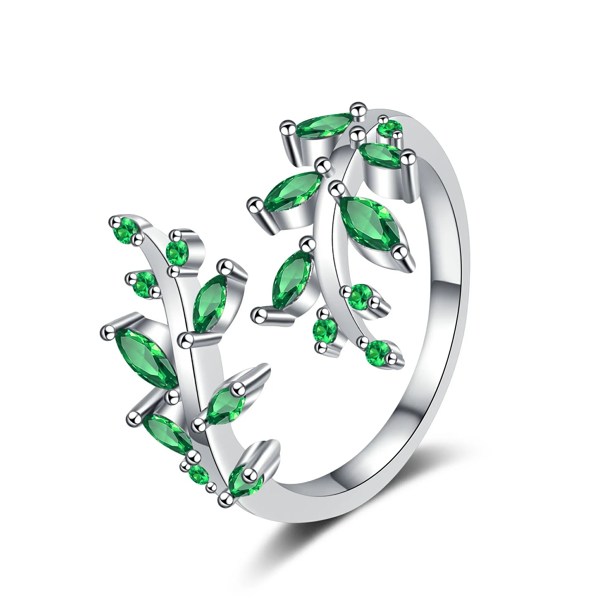 Simple Zircon-encrusted Leaf Branch Rings Women's Fashionable Trendy Opening Index Finger Ring Accessories Wholesale Hot Mujer