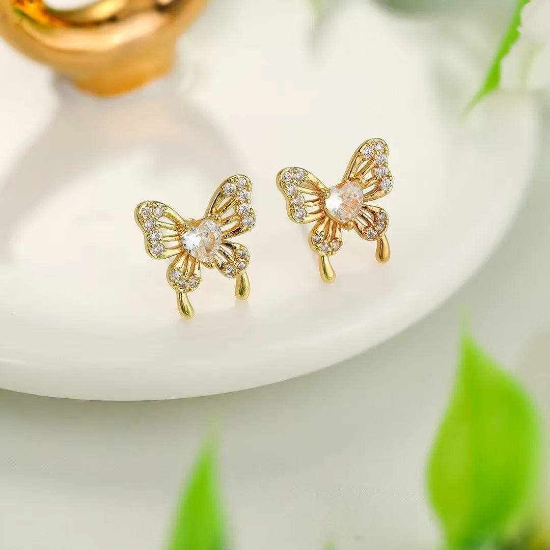 Glamorous Charms Glitter Floral Stud Earrings for Girls Butterfly Animals Jewelry for Women Ladies Accessories Bulk Wholesale