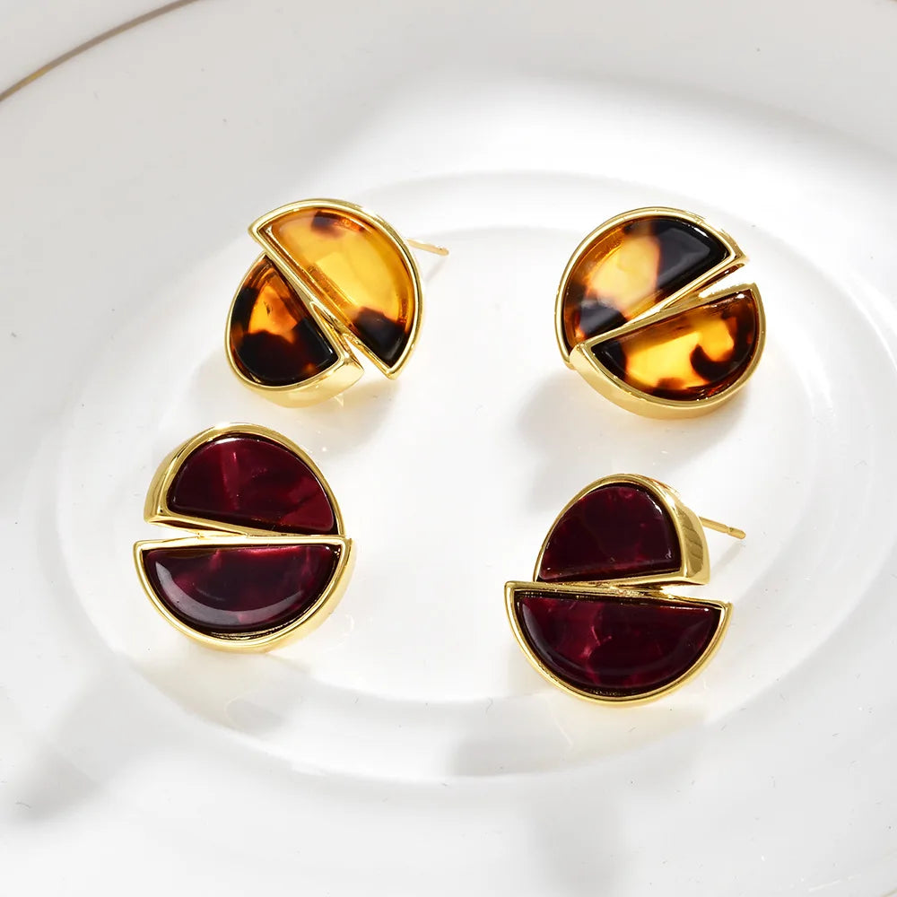 High-end Split Geometric Design Stud Earrings Women Acetate Leopard Print Resin Simple Vintage Ear Jewelry Accessories Wholesale