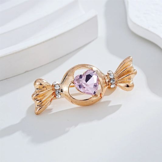 Fashion Glitter Rhinestone Sparkle Candy Heart Shaped Brooches for Girls Sweet Elegant Trendy Jewelry for Women Lady Accessories