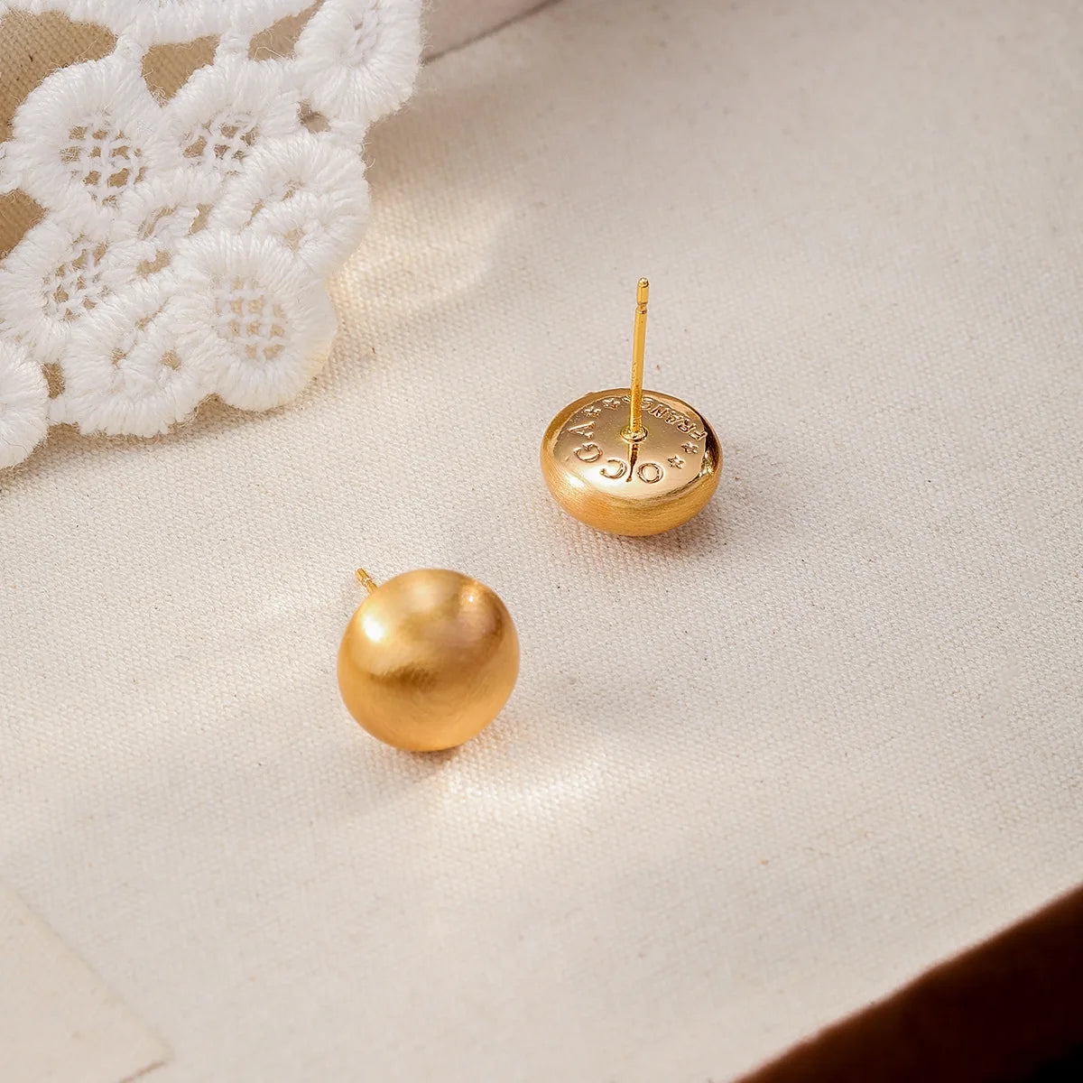 Female Gold Solid Brushed Ball S925 Silver 18k Gold-plated Small Stud Earring Fashion Elegant Charms in Stock Jewelry for Daily