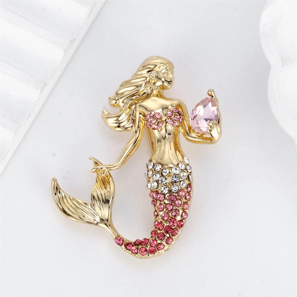 Fashion Alloy Sweet Mermaid Brooches for Girls Elegant Princess Glitter [Pins Jewelry for Women Ladies Accessories Wholesale