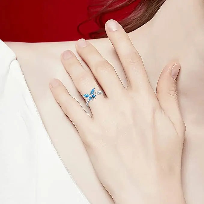 Women's Rotating Opening Rings Blue Butterfly with Zircon Niche Simple Ring InstaStyle Jewelry Accessories Wholesale Hot Sale