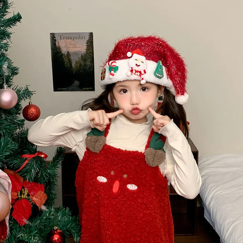 2025 Christmas Classic Santa Claws Sweet Hat for Baby Girls Cute Fashion Hair Accessories for Kids Children Chinese Supplier