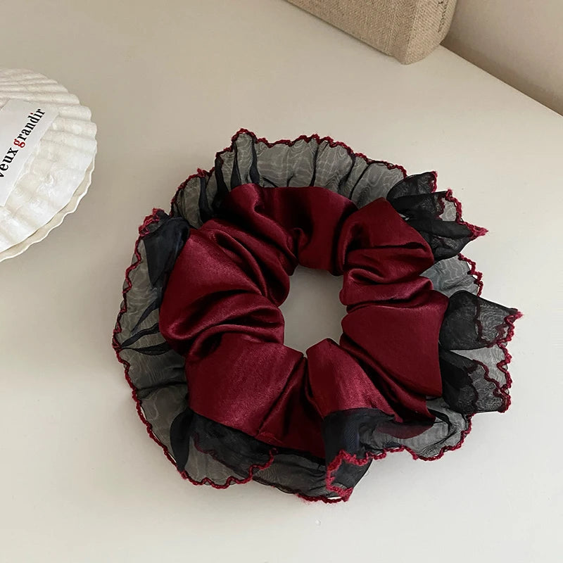 Female Red Black Lace Large Thick Thin Hair Scrunchies Fashion Elegant Vintage Bulk in Stock Hair Ties Accessories for Women