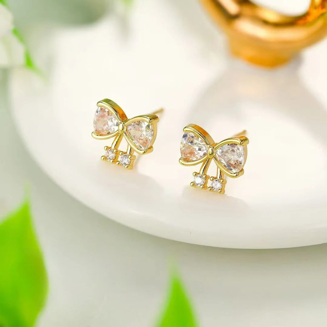 Female Heart Leaf Bow Shape Small Mini Stud Earring Fashion Elegant Simple High Quality Wholesale Daily Jewelry Accessories