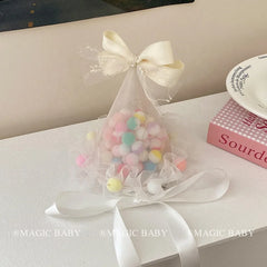 Children's White Fabric Birthday Hat Bowknot Ball Alligator Clips Luminous Hairpins Fashionable Accessories for Kids' Prom Use