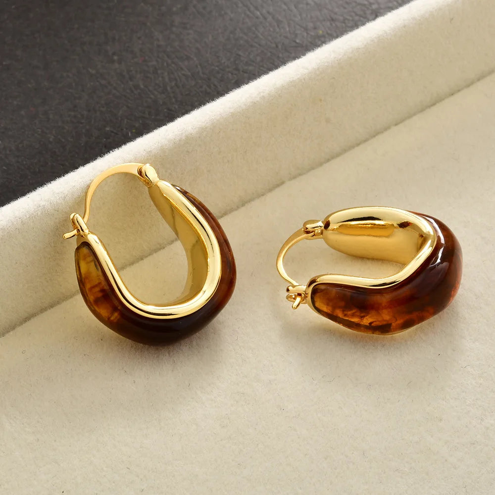 High-end Irregular Hoop Earrings Coffee-colored Resin OEar Buckles Elegant Light Luxury Earrings Women Fashionable and Stylish