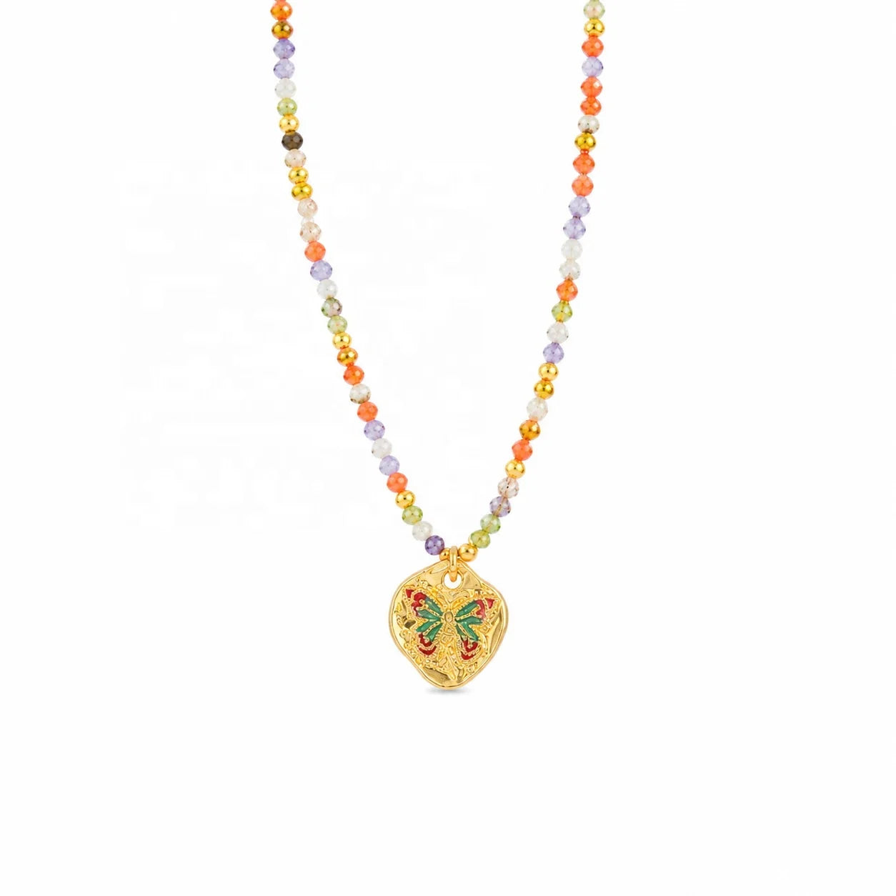 Female Heart Shape Natural Stone Beads Enamel Necklace Earring Fashion Vintage Low MOQ Jewelry Sets for Women Daily Causal