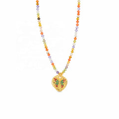 Female Heart Shape Natural Stone Beads Enamel Necklace Earring Fashion Vintage Low MOQ Jewelry Sets for Women Daily Causal