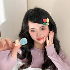 Hot Sale Multicolor Small Alligator Hair Clips Flower Shape Rhinestone Stock Accessories for Women Sweet Cute Fashion Carton