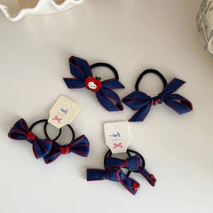 Cute Sweet Simple Denim High Elastic Scrunchies for Baby Girls Apple Fruits Bowknot for Kids Children Hair Accessories in Stock