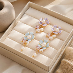 Women Pink Purple Flower Shape S925 Silver Freshwater Pearl Earring Fashion Charms Elegant Factory Price in Stock Daily Jewelry