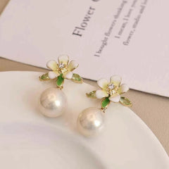 Women Small Rhinestone Imitation Pearl Flower Decorative Small Drop Earring Fashion Elegant Glitter Bulk Daily Jewelry Accessory