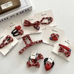 Girls Red Irregular Shape Fashion Minimalistic Heart Bowknot Snap Clips Hair Claw Clips Scrunchies Accessories Sets for Children
