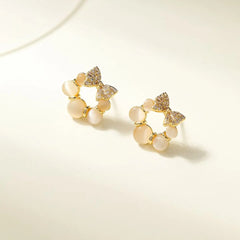 Women Yellow Small Crystal Rhinestone Bow Stud Earring Fashion Glitter Flower Shape Customized Daily Office Jewelry Accessories