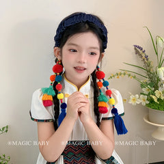 Girly Aesthetic Colorful Bobbles Ribbon Wide Headbands Elegant Sweet Stock Hairbands Accessories for Kids and Children