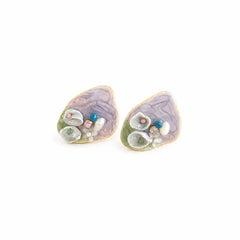 Girls Drip Glaze Hand-Painted Graffiti Purple Pink Flower Freshwater Pearl S925 Silver Stud Earring Elegant Trendy Jewelry