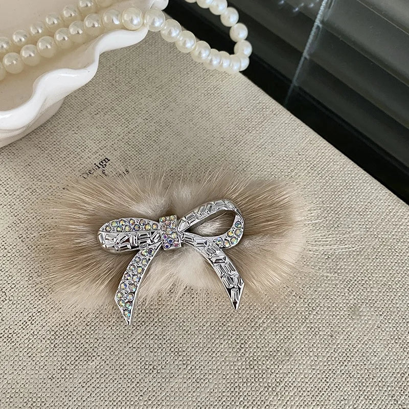 Fashion Fur Glitter Bowknot Luxury Hair Clips for Girls Elegant Sweet Cute Snap Clips for Women Ladies Hair Accessories Chic