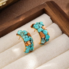 Women Green Small Blue Turquoise 18k Gold-plated S925 Silver Hoop Earring Vintage Trendy Factory Price Jewelry for Causal Daily